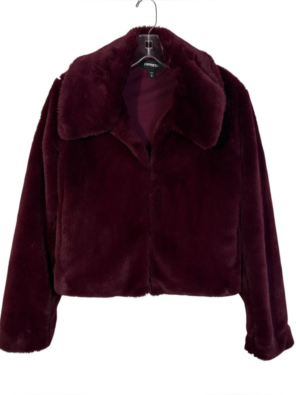 Express Dark Red/Purple Berry Color Faux Fur Foldover Collar Button Down Jacket
